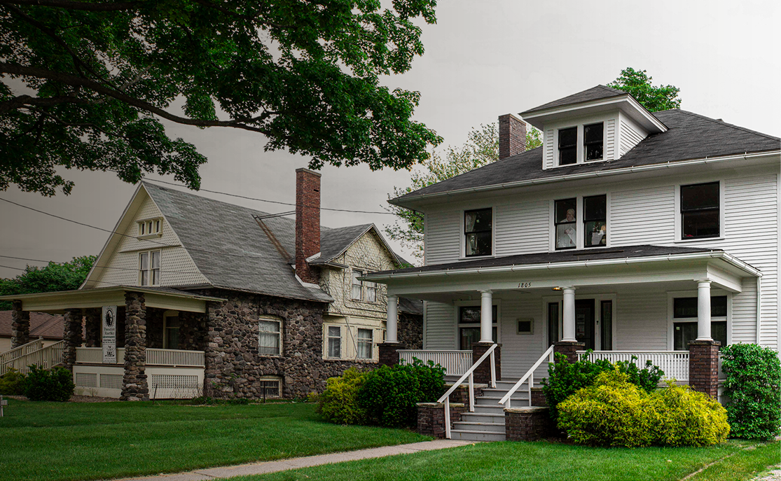  The Roethke campus today—stone house (left) and Roethke's childhood home (right) 