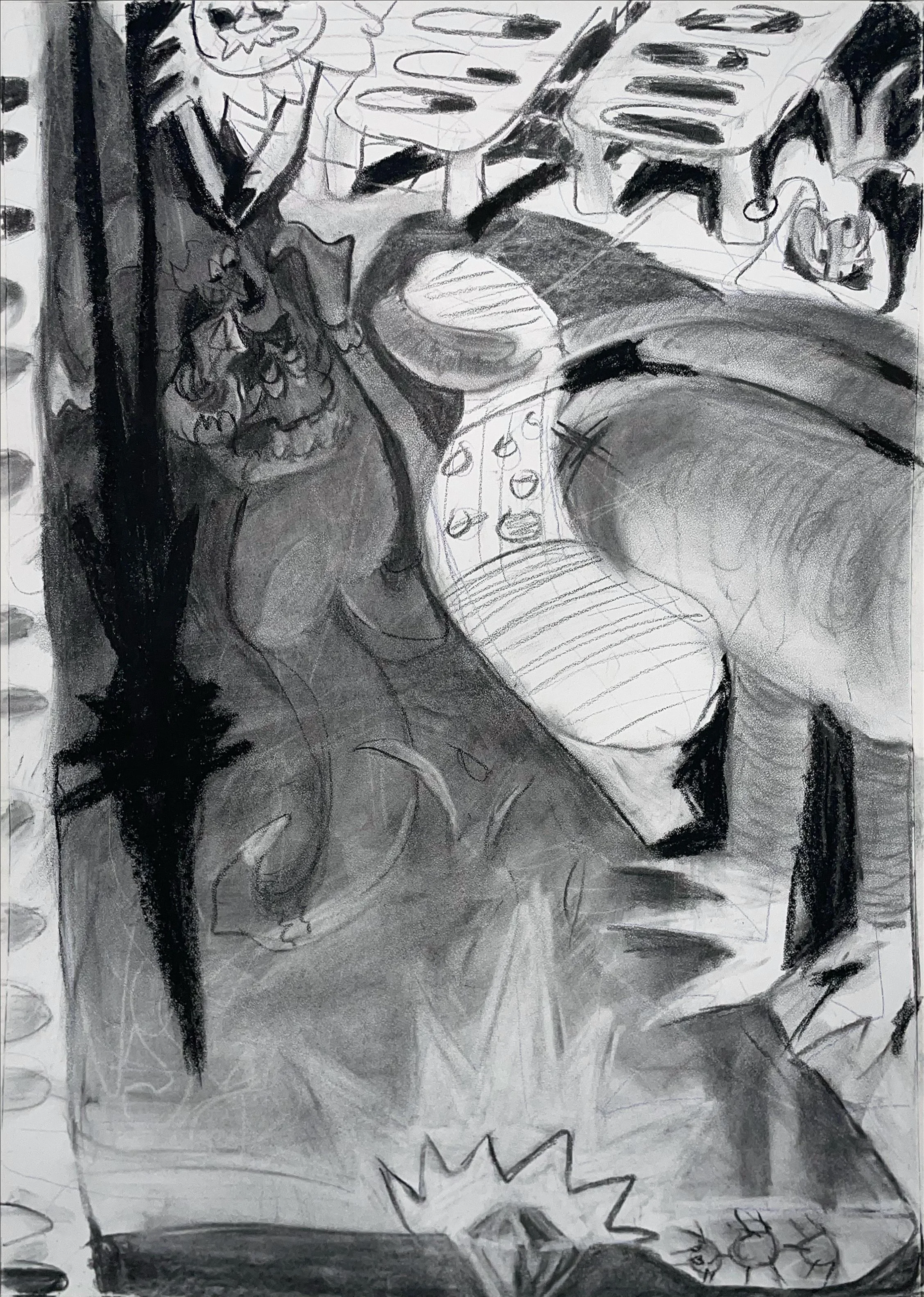 #17--$50--'a refreshed love of momentum' (2023), charcoal on paper, 30 x 22 inches