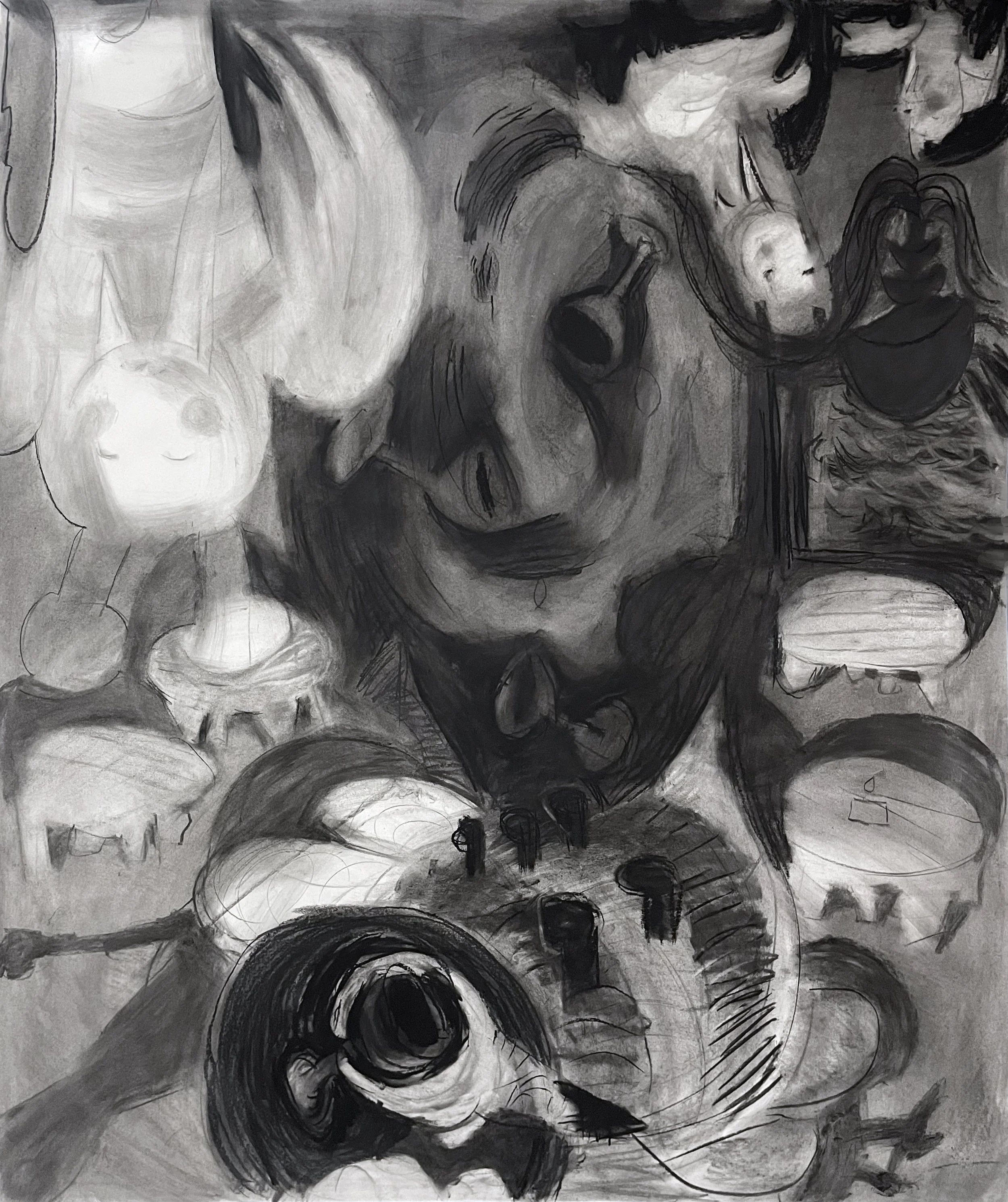 #18--$75-- 'i’m not leaving my job though', (2022), charcoal on paper, 44 x 40 inches
