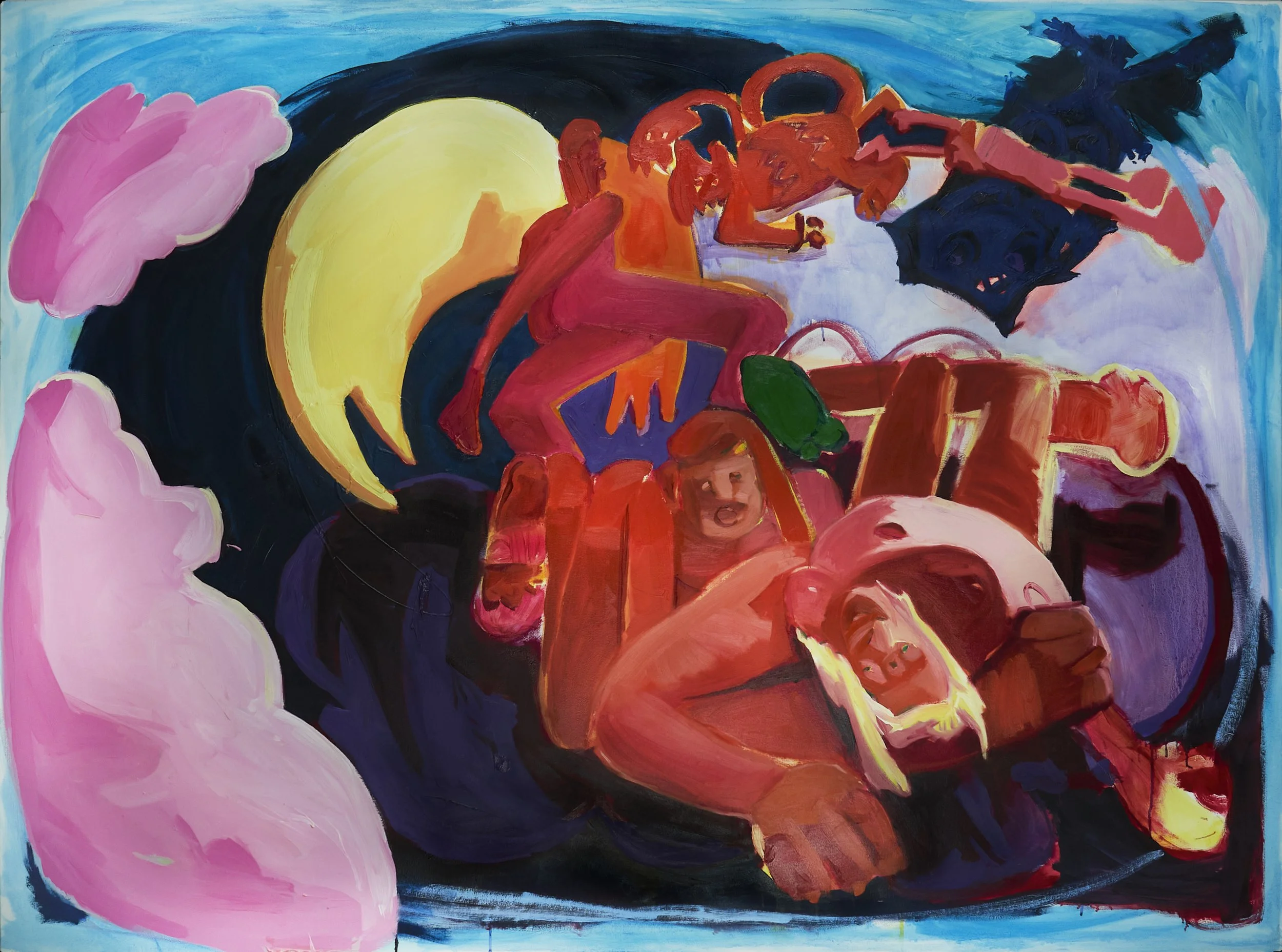 #3-- $750-- 'an actor all the way through we landed on the moon' (2019), oil acrylic and crayon on canvas, 90 x 76 inches (Exhibited with Medium Rare Art in 2019)