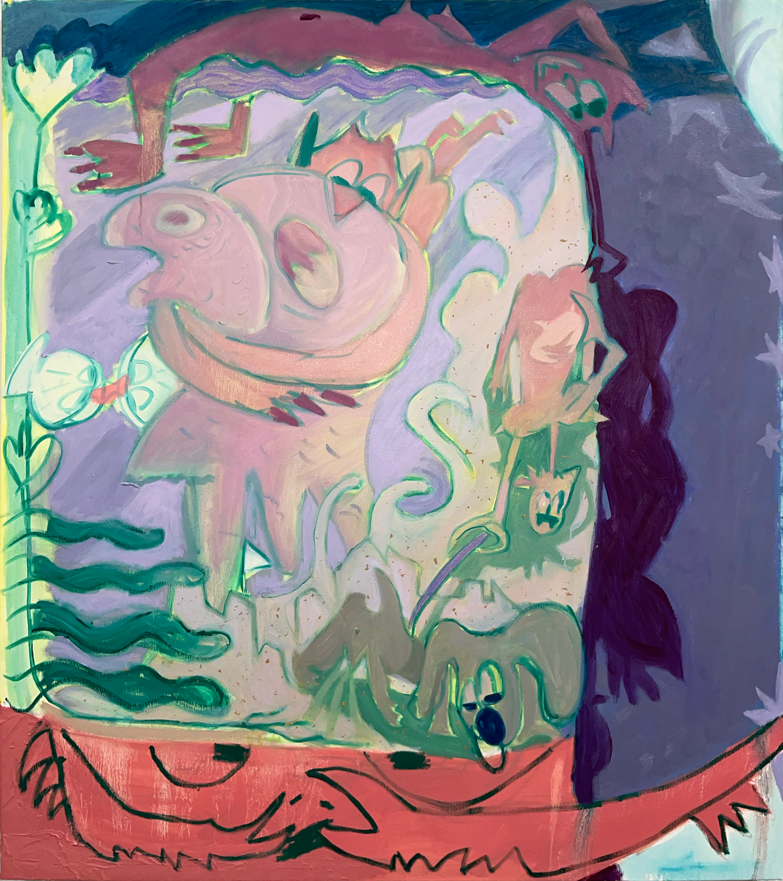 #5-- $200--' in the damp sand time of night' (2023), oil on canvas, 48 x 42 inches