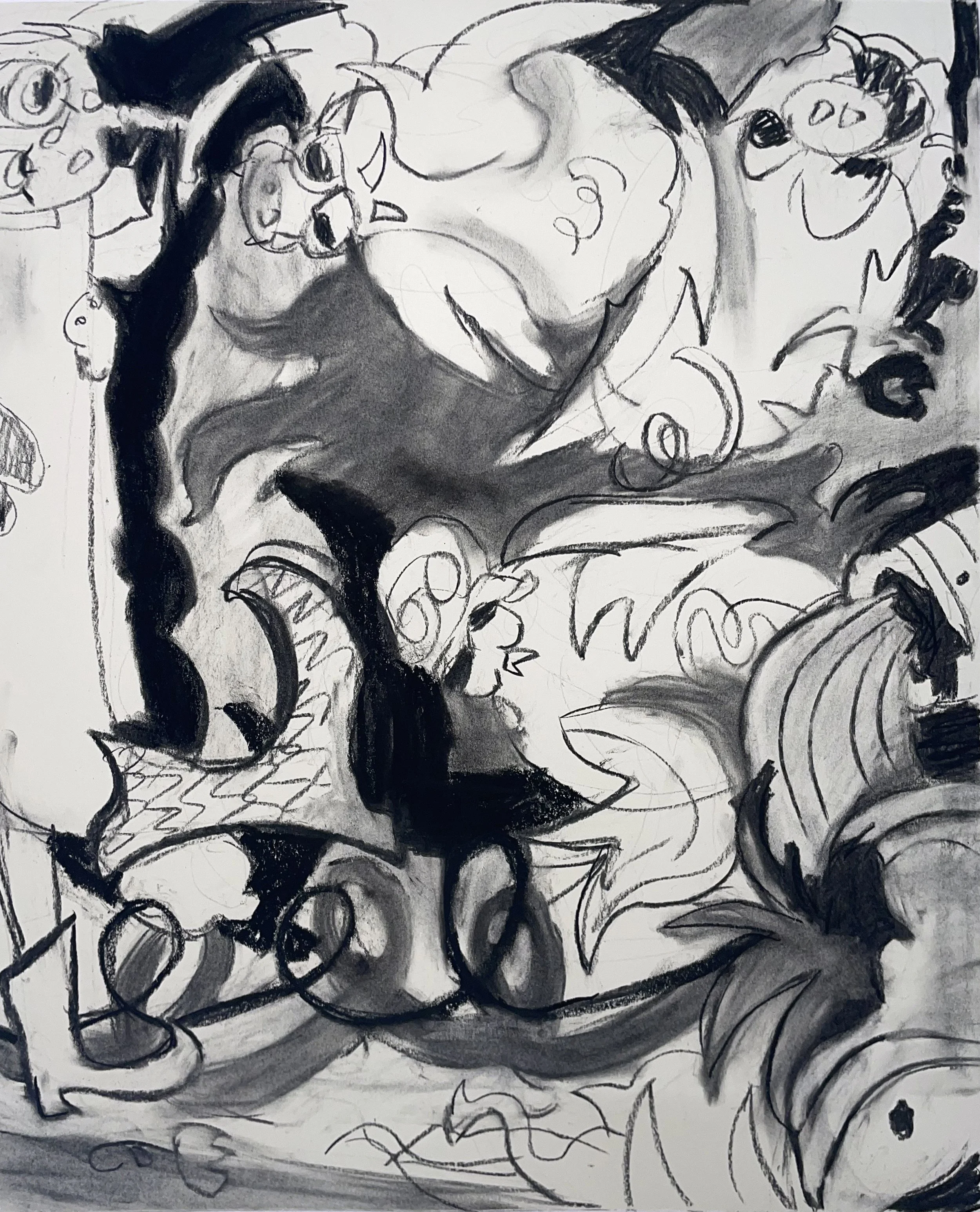 #20 -- $200-- 'met again by lighter spirits', (2023), charcoal on paper, 30 x 22 inches