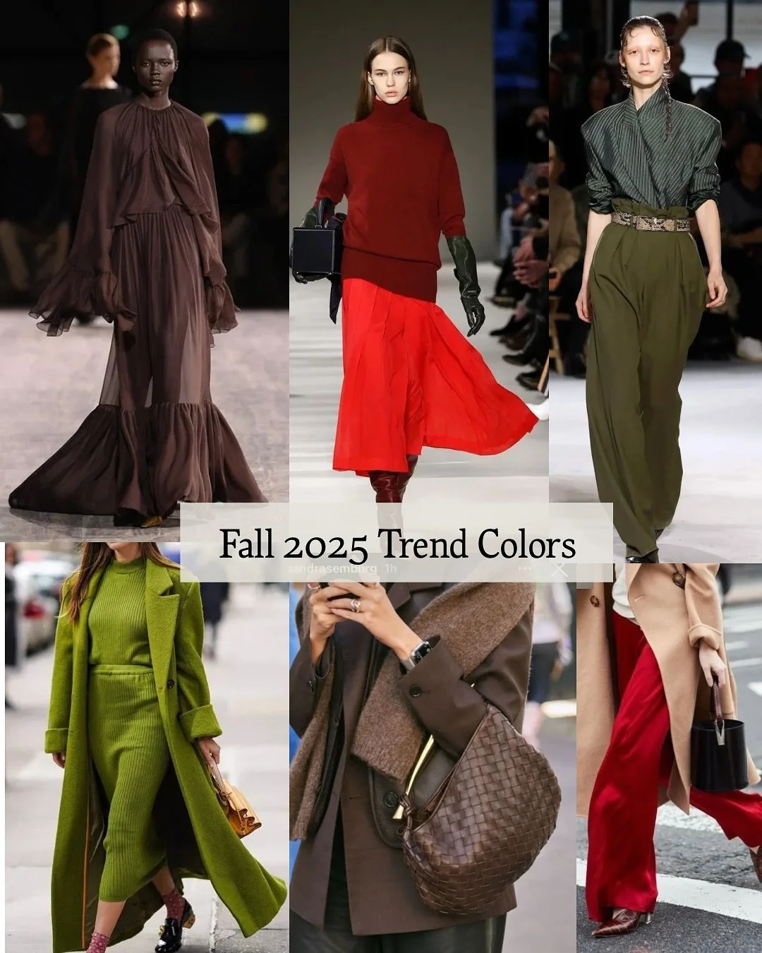 Trends colors for Fall/Winter &lsquo;25. These are the overarching heavy hitters of the season.

🍫 Chocolate Brown: think yummy suedes, sneakers, sweaters, rich outerwear
🌶️ Chili Red &amp; Burgundy: the perfect color for a cozy knit, bold accessor