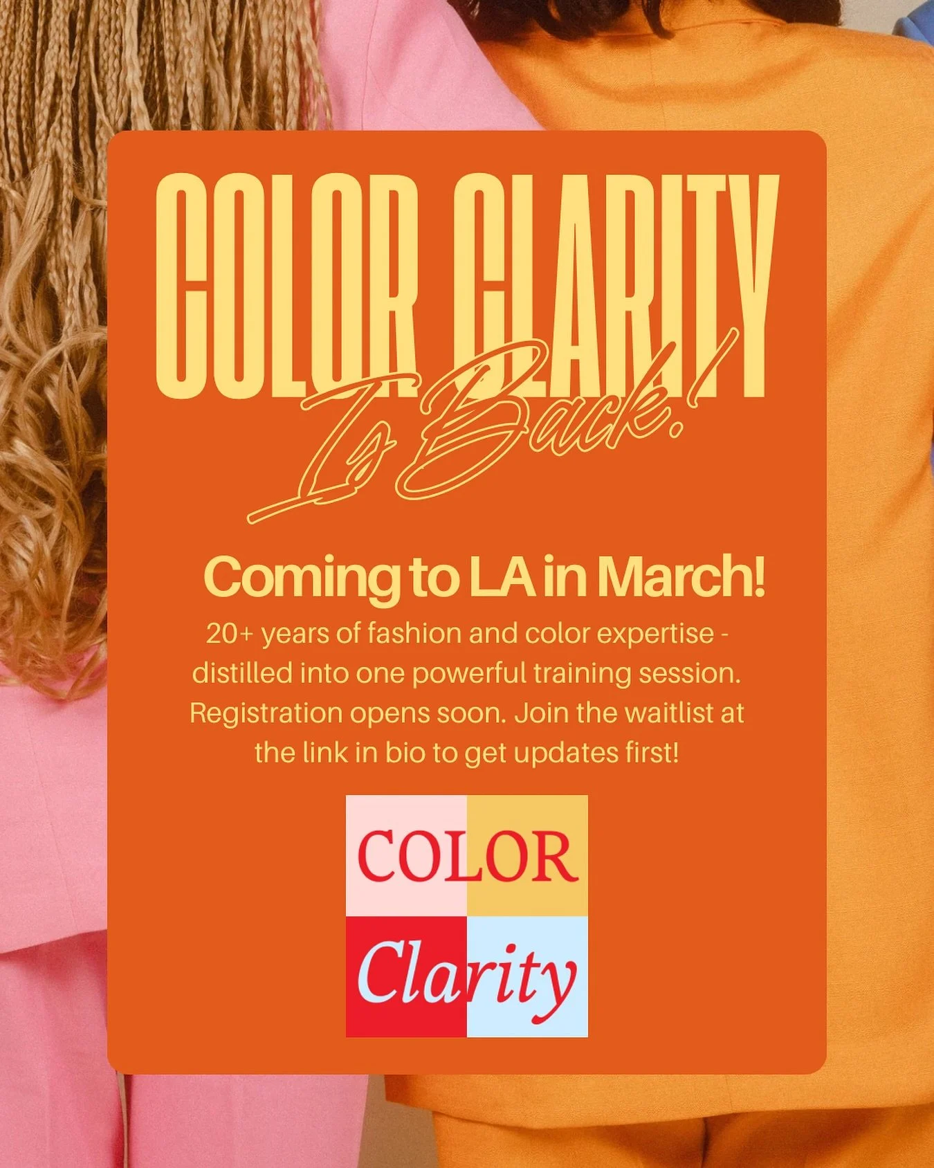 Next COLOR Clarity training March 2026 in Los Angeles! Add your name to the waitlist at the link in my bio to be the first to know when registration opens. 

Can&rsquo;t wait to see you there! ✨

#colorclarity #colortraining #stylisttraining #persona