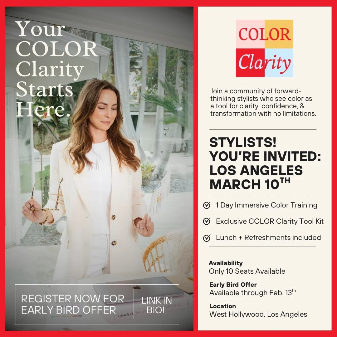 ✨ Calling all personal stylists ✨

Registration is officially open for COLOR Clarity &mdash; my in-person color training in Los Angeles.

This experience isn&rsquo;t just about color analysis. It&rsquo;s about using color knowledge as a true business