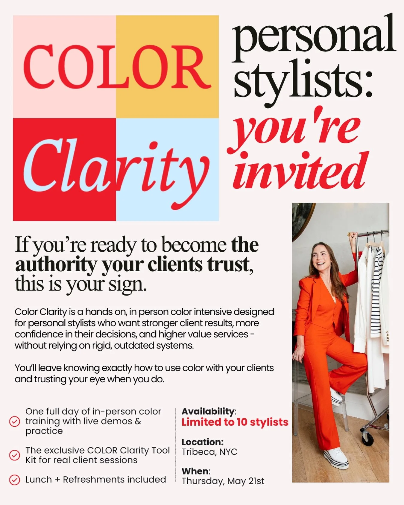 NYC + surrounding stylists - this is for you.

If you&rsquo;ve ever felt unsure when it comes to color with your clients&hellip;
or like traditional color analysis doesn&rsquo;t fully fit how you work&hellip;

This will change that.

COLOR Clarity is