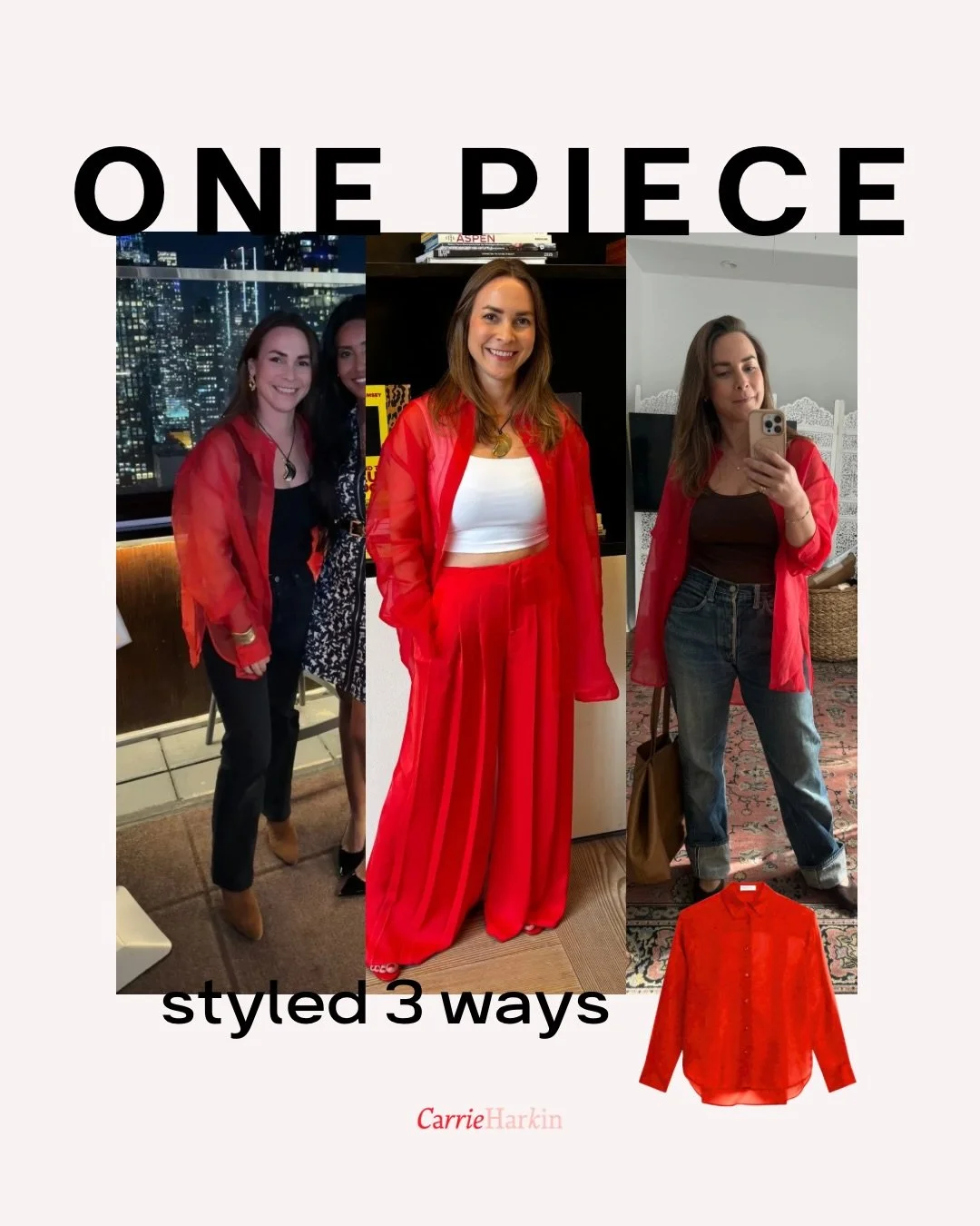 I love to repeat an outfit then take pieces from those outfits and style them in different ways. 

Your wardrobe can stretch so much further when you repurpose pieces for different occasions. Adding a different base and accessories is the easiest way