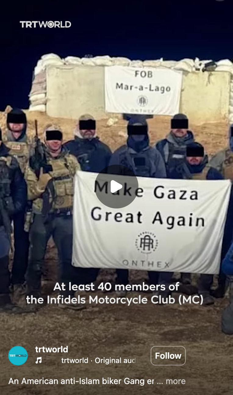 US biker gang members reported running security at aid sites