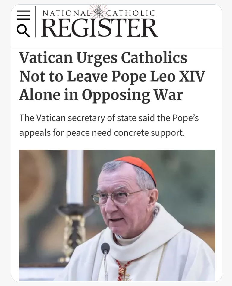 Vatican urges Catholics not to leave Pope Leo XIV alone in opposing war