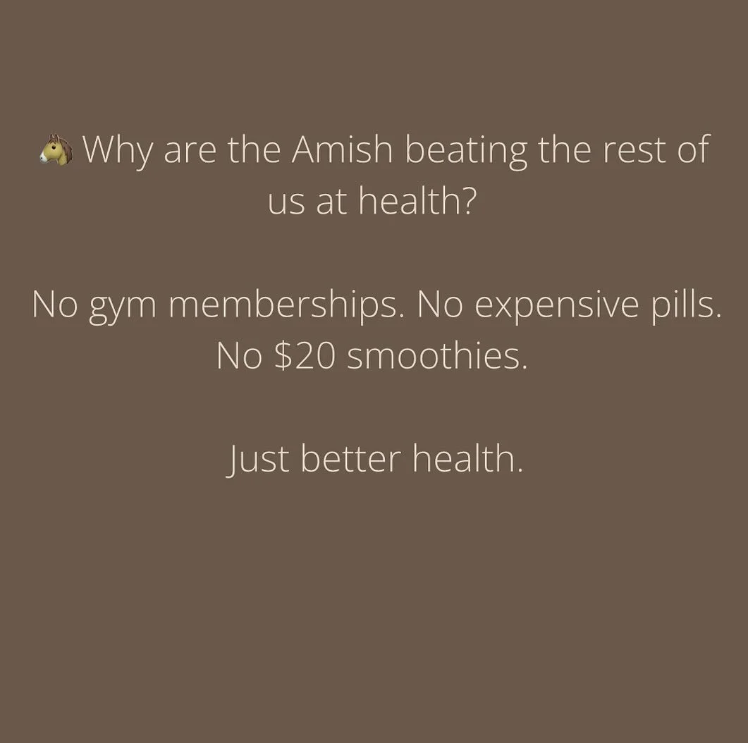 No gym. No tech. Better health.
The Amish aren’t on wellness TikTok… but they’re quietly outperforming most of us on every health metric that matters.
📉 Less diabetes, obesity, infertility, and stress.
🍳 More real food, movement,