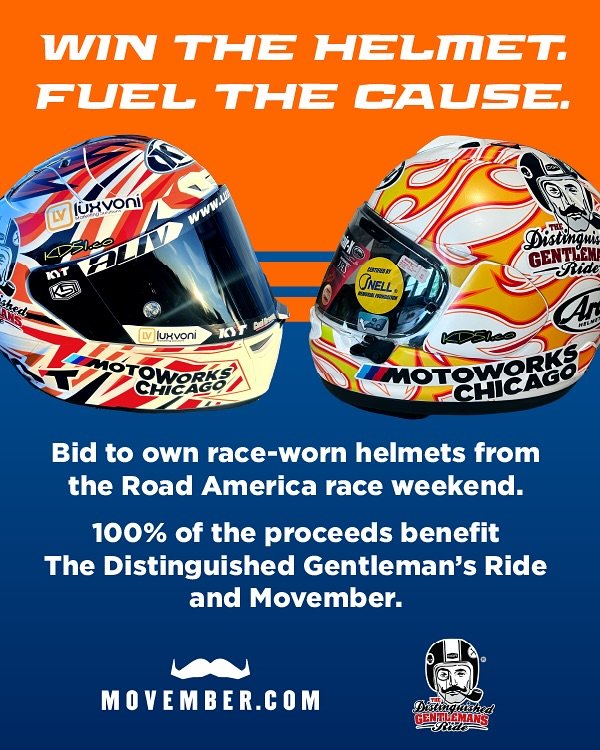 This weekend at Road America, Orange Cat Racing teammates Jayson Uribe and Andrew Lee are racing for more than just glory—they’re racing for men’s health. Their custom, race-worn helmets are now up for auction, with 100% of proceeds