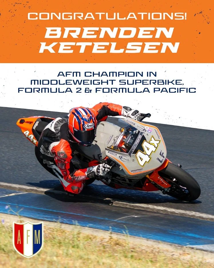 🏆 Huge congratulations to OrangeCat Racing Development Rider, Brenden Ketelsen! 🧡🐾

Brenden capped off an incredible 2025 AFM season with three championship titles: Formula 2, Middleweight Superbike (primarily aboard the Lightfighter ⚡️), and Form