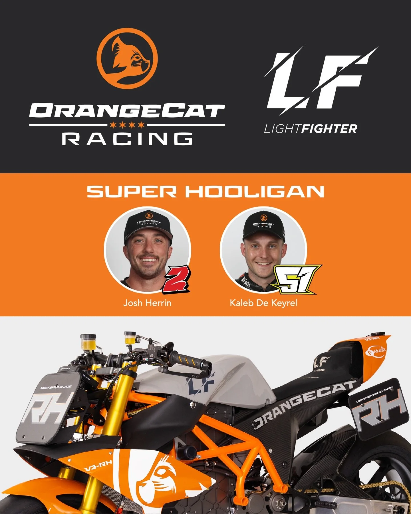 Two-time Superbike Champion Josh Herrin teams up with Twins Cup Champion Kaleb De Keyrel as we charge into the Super Hooligan class aboard cutting-edge Lightfighter electric motorcycles. 
We&rsquo;re beyond excited to partner with Lightfighter and br
