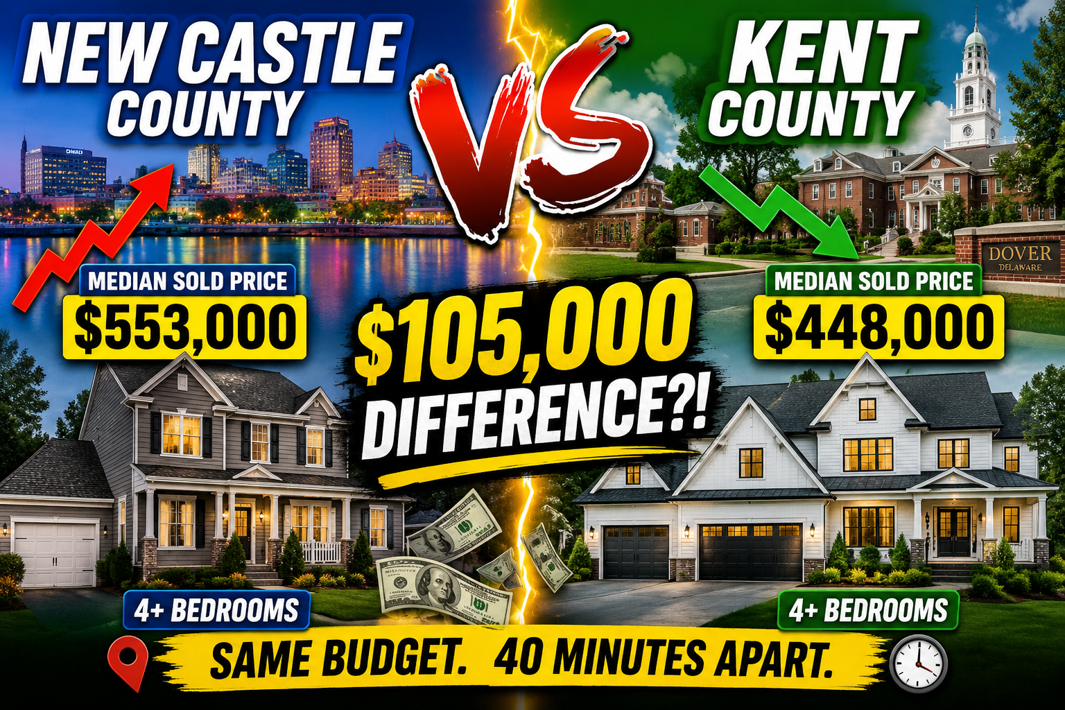 New Castle County vs. Kent County: Which Delaware County Gives You More House for Your Money?