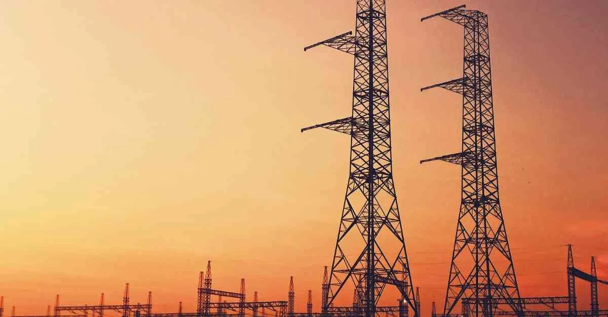 Transmission infrastructure at sunset