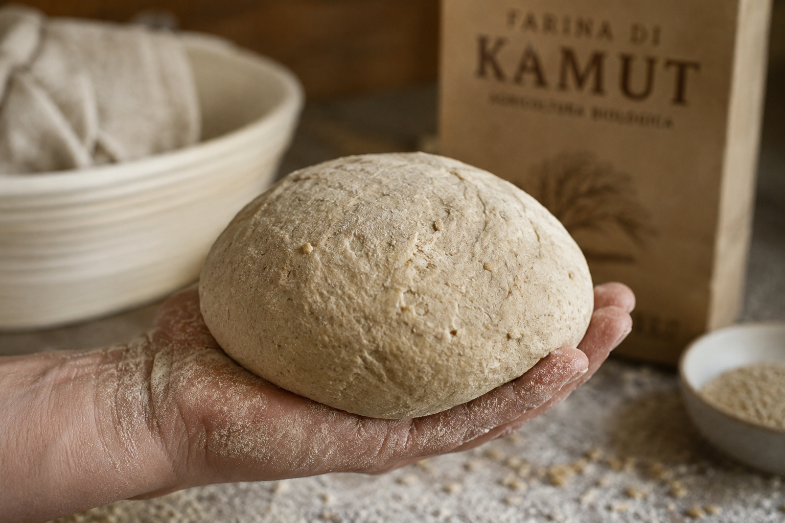 Organic probiotic pizza dough with ancient grains, Kamut flour blend, and extra virgin olive oil