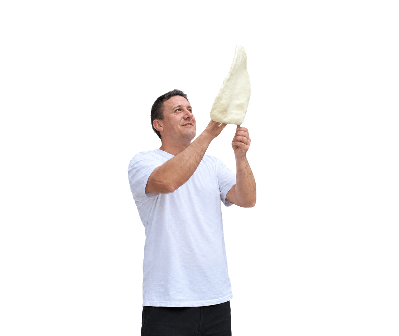 Professional pizza chef stretching the dough