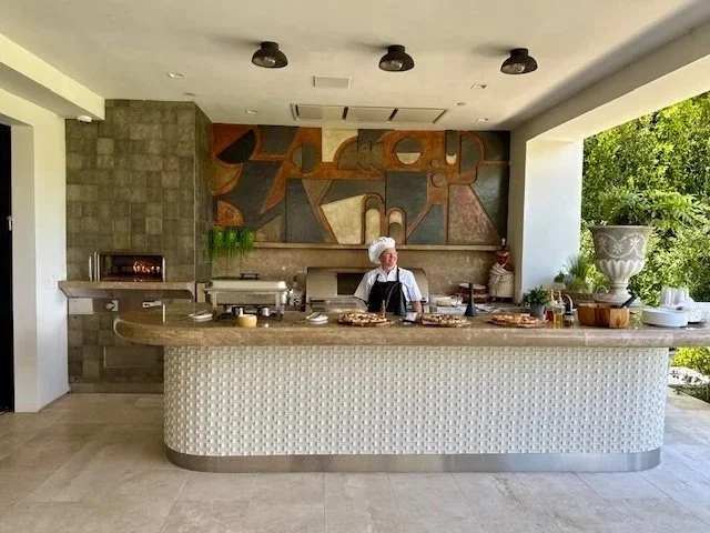 Karen chef from Ellay Pizza preparing authentic Italian catering at a luxury villa in Los Angeles