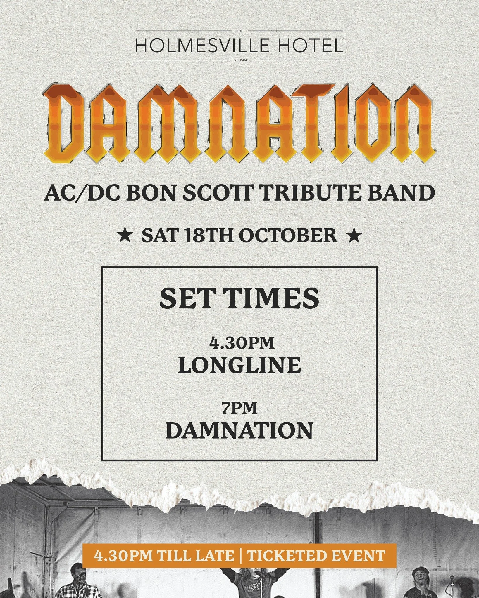 ⚡ Damnation is back THIS weekend! ⚡

The ultimate AC/DC Bon Scott Tribute Band is ready to rock your socks off! 🤘

📅 Friday, 18th October
🎸 Longline from 4:30pm
🎸 Damnation from 7:00pm

Get ready for a night full of epic riffs, pure energy, and a