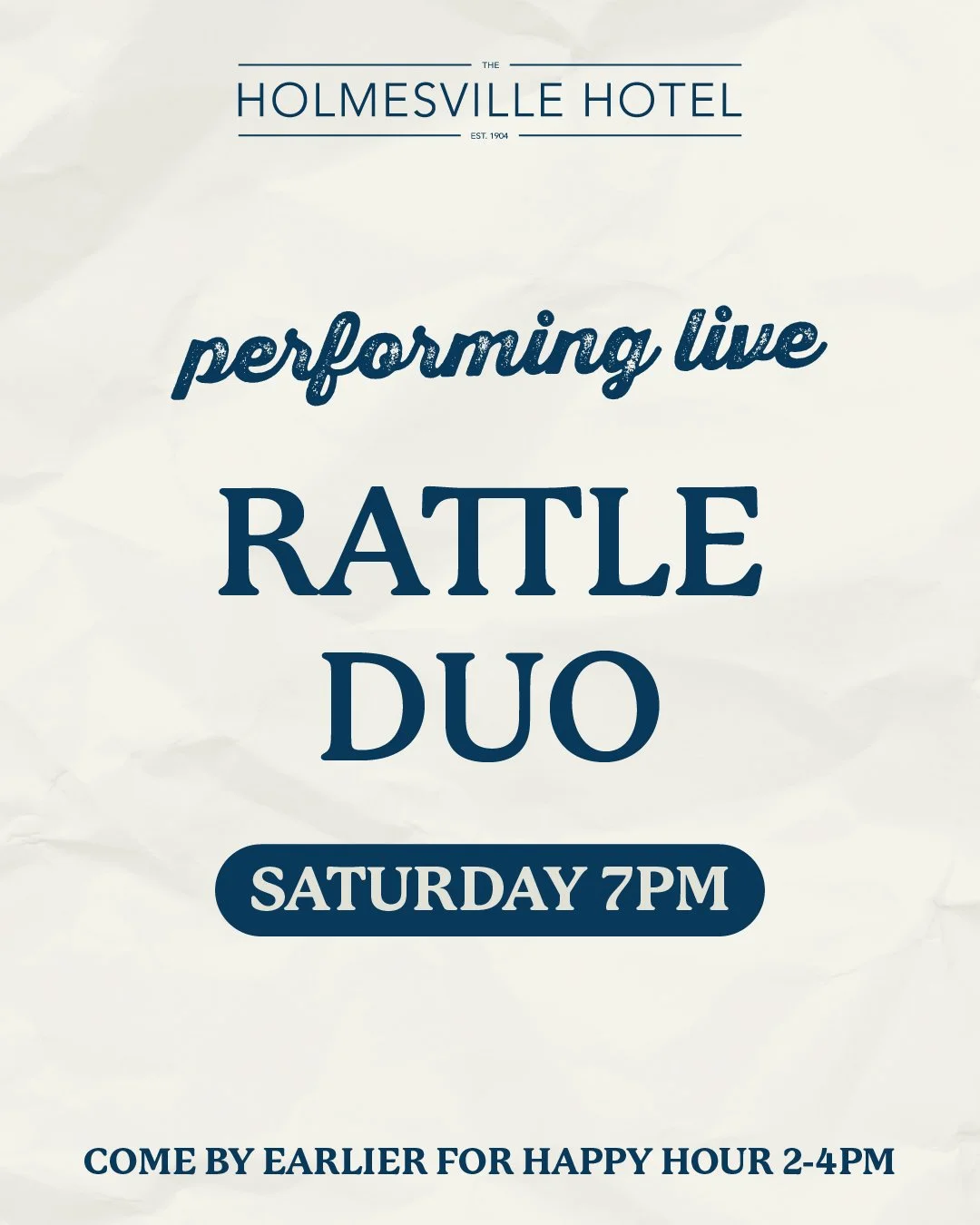 🎶 Live Music Every Saturday!

This Saturday night, get ready for a great evening with Rattle Duo performing live from 7pm! 💃🕺

Happy Hour from 2pm&ndash;4pm 🍻

Good vibes, great drinks &amp; live tunes all night long. See you there! 🎸✨

Some exc