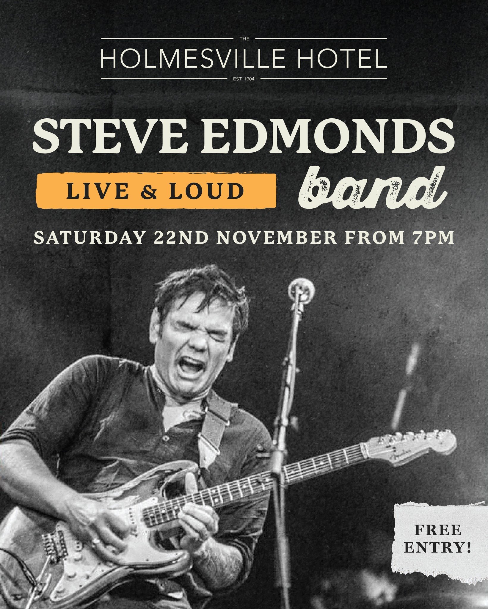 Steve Edmonds Band 🎸 LIVE &amp; LOUD tonight at Holmesville Hotel!

Get ready for a night of killer music!

📅 Tonight - 22nd November
🕖 From 7PM
💥 Free Entry

Grab your mates &amp; let&rsquo;s make it a night to remember!
🎶