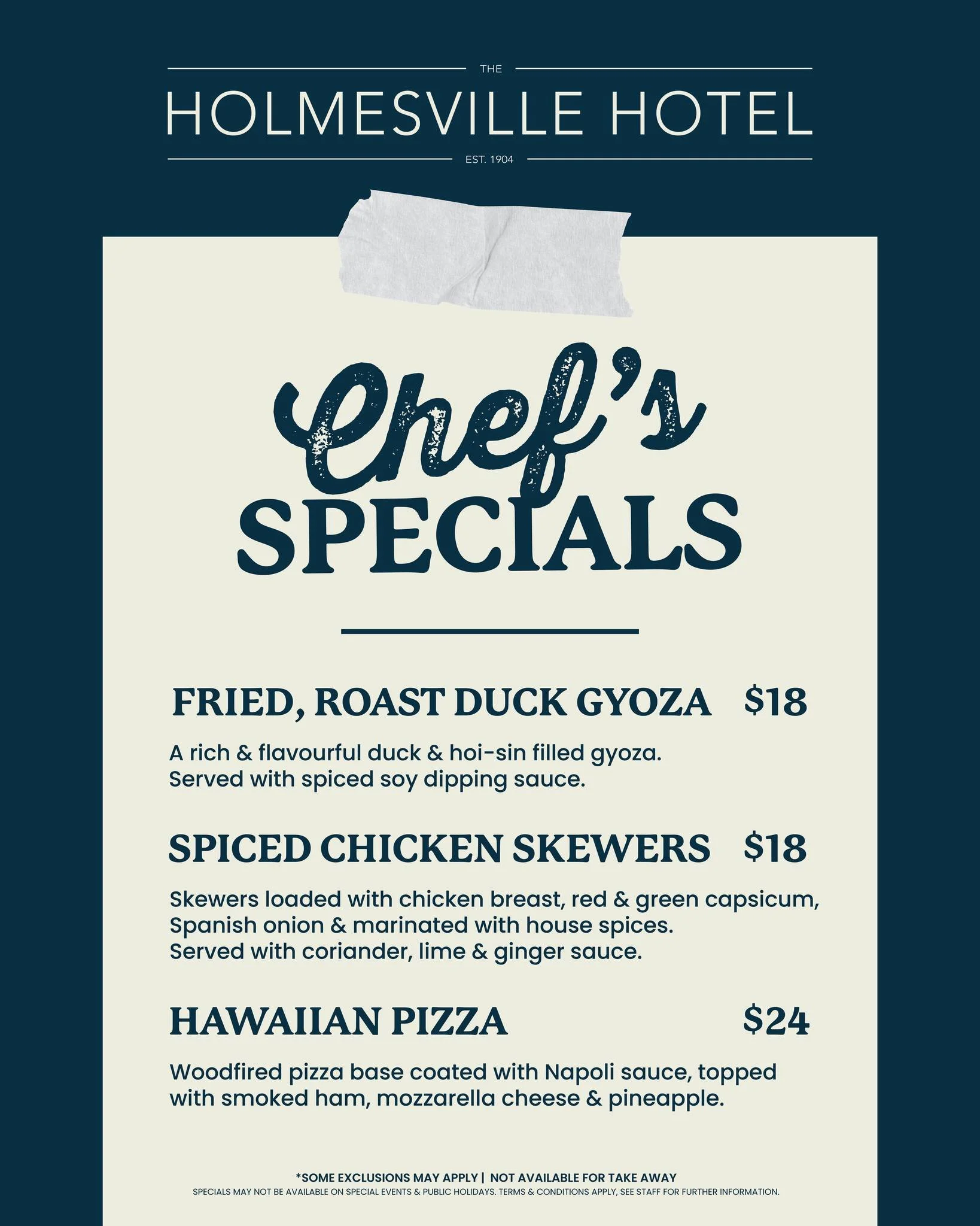 Something special&rsquo;s on the menu 👀

Our Chef&rsquo;s Specials are limited &amp; loaded with flavour &mdash; get in before they&rsquo;re gone 👨&zwj;🍳🔥

🍽️ We also have $25 Sunday Roast &ndash; every Sunday. 

This weeks roast flavour: Slow r