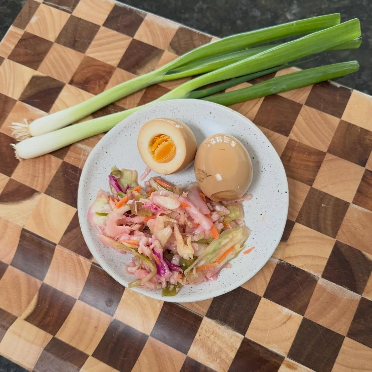 I cannot get enough of this combo!!!! 😮&zwj;💨❤️hard boiled tamari/ponzu eggs + jalape&ntilde;o lime coleslaw piled on top + raw green onion

recipe for eggs posted jan 14, scroll back 

here&rsquo;s the coleslaw recipe that just gets better &amp; b