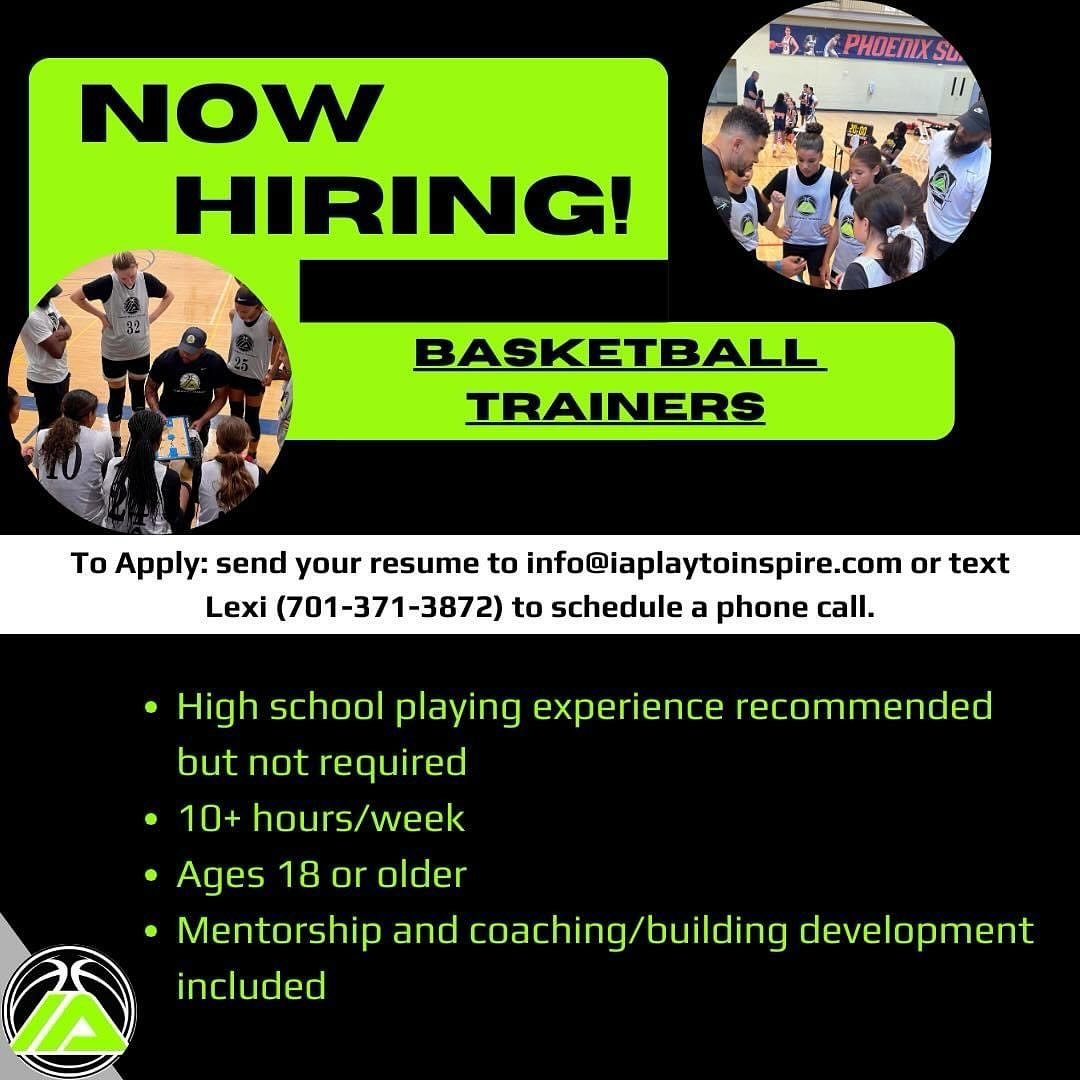 🏀 JOIN OUR TEAM! 

Inspired Athletics is hiring basketball trainers for our team. This is a great position for anyone looking to get into coaching. Find out more info on how to apply ⬇️

#inspiredathletics