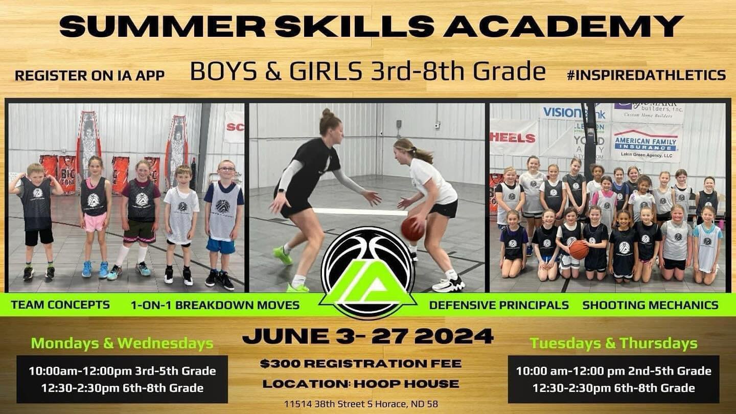 🏀 We are holding a Summer Skills Academy starting June 3 for all 3rd-8th grade athletes. 

Fee: $300
Location: Hoop House

Registration is now open on the IA app. 

#InspiredAthletics