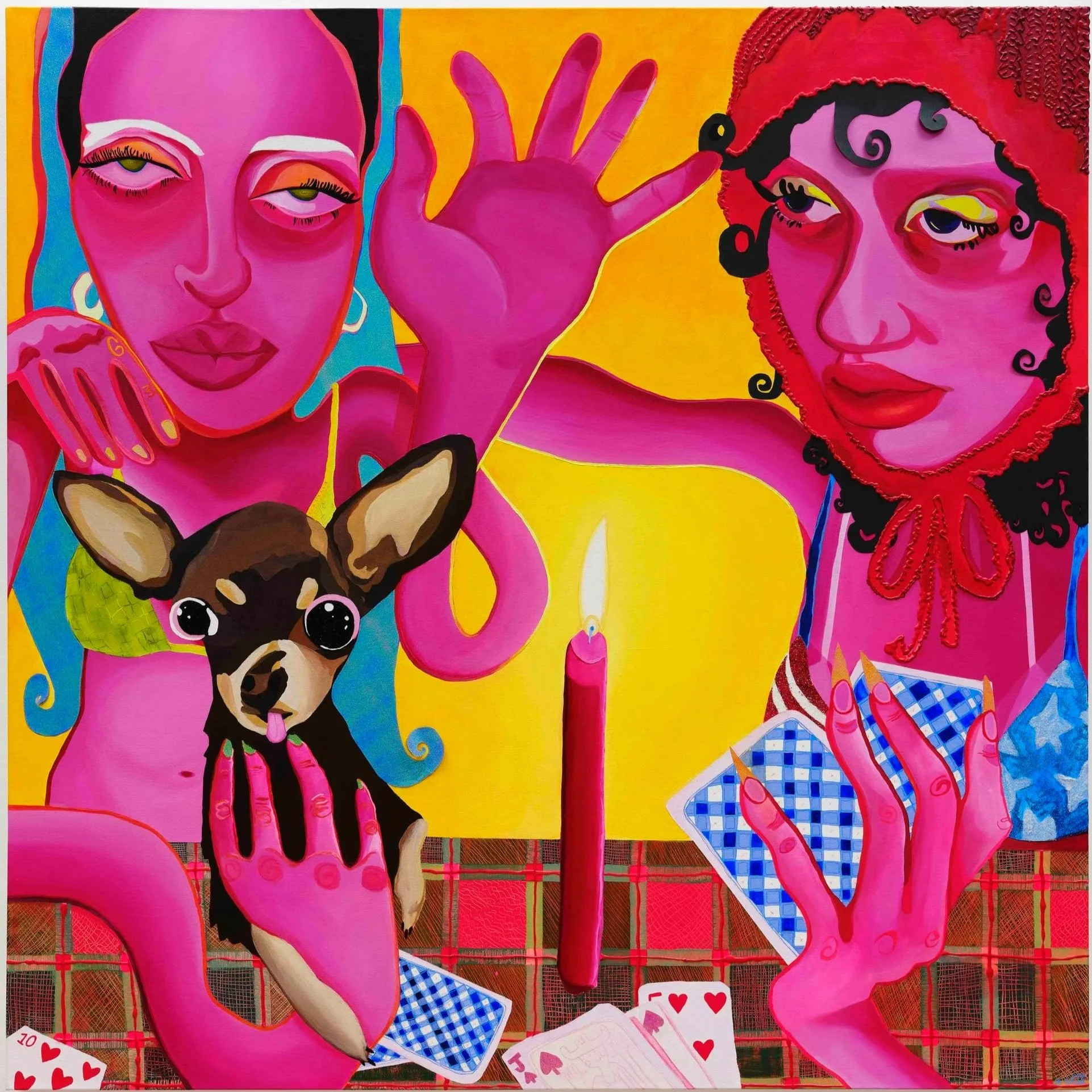 "Two Chicks & A Friggin Dog" 
Size: 11x11 inches
Paper: Fine art giclée
Edition: Hand Signed | Limited edition
Price: $55.00