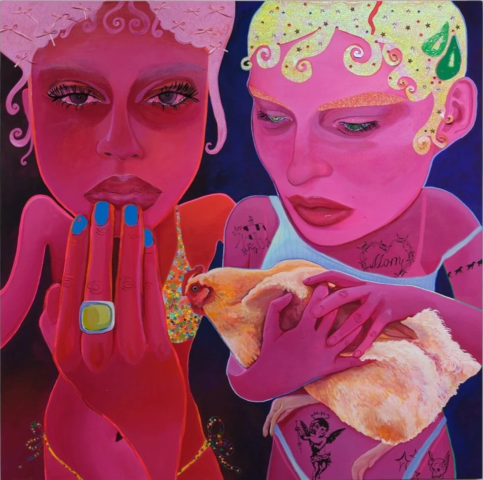 "Two Chicks & A Friggin Chicken" 
Size: 11x11 inches
Paper: Fine art giclée
Edition: Hand Signed | Limited edition
Price: $55.00