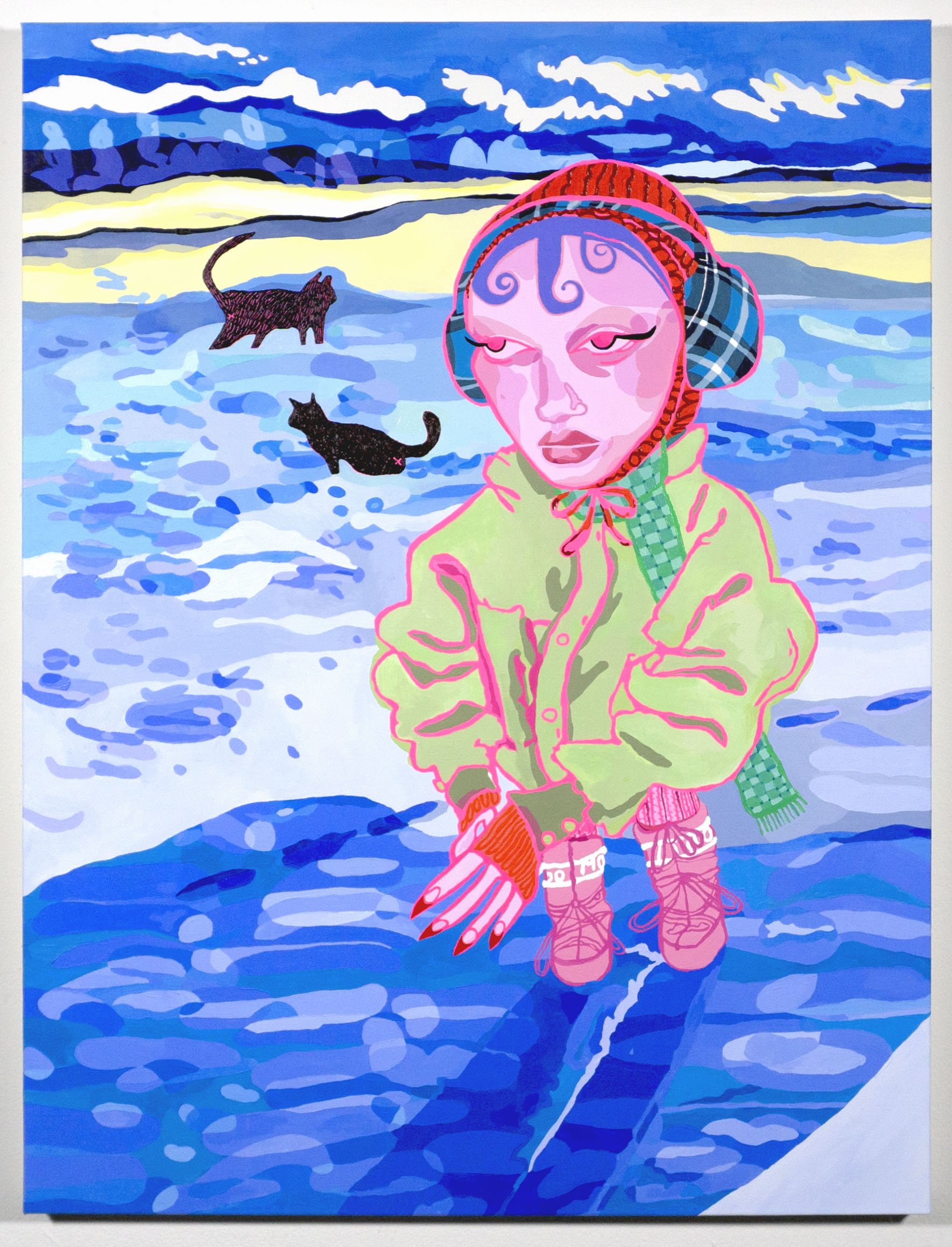 "December", 2023, 30 x 40 inches, acrylic, acrylic gouache, color pencil on canvas