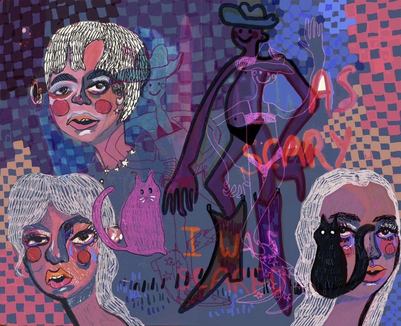 "Scared", 2022, traditional pen and gouache / digital