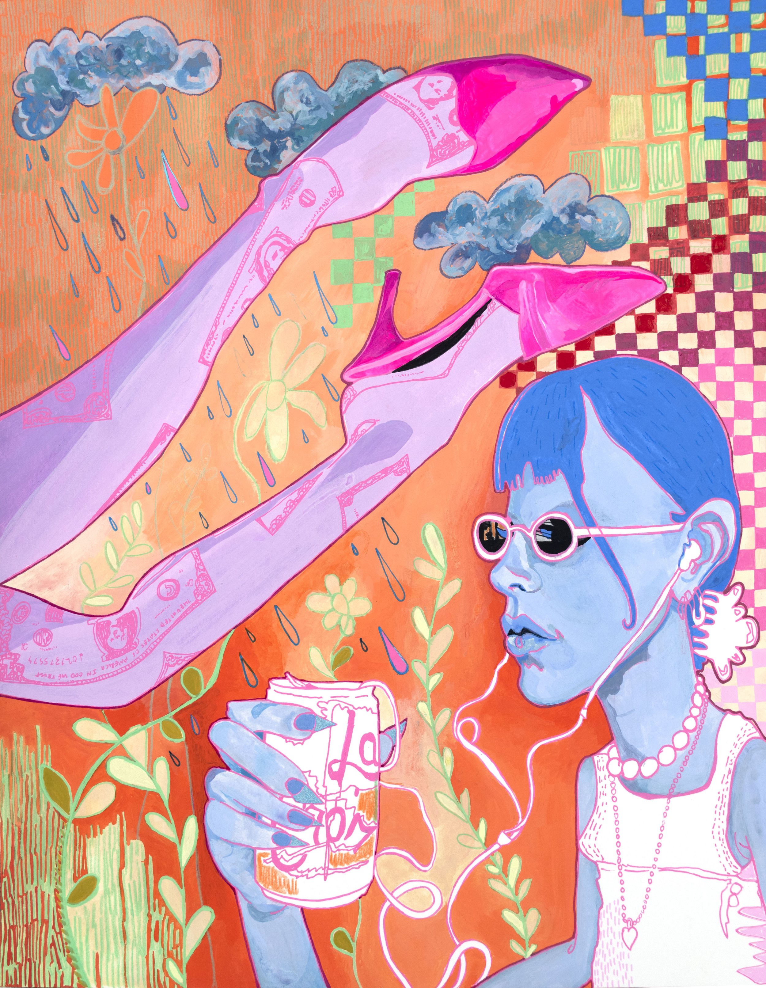 "Stormie Baby", 2022, 11 in x 14 in, acrylic gouache, gel pen, posca pen, color pencil on paper