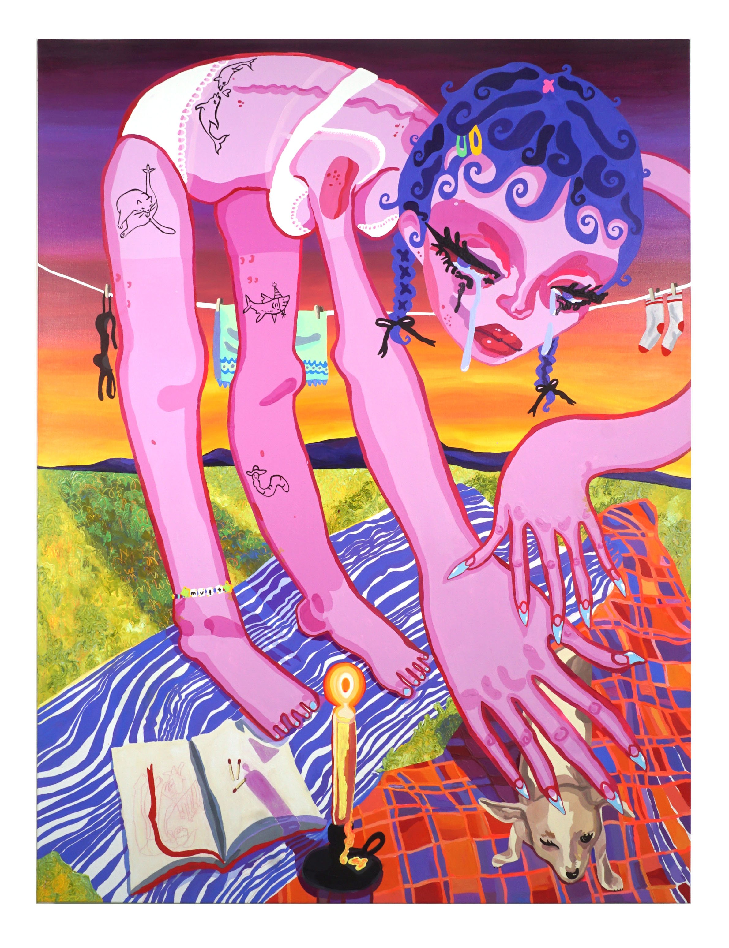 "Mutt", 2023, 30x40 inches, acrylic, acrylic gouache, color pencil on canvas