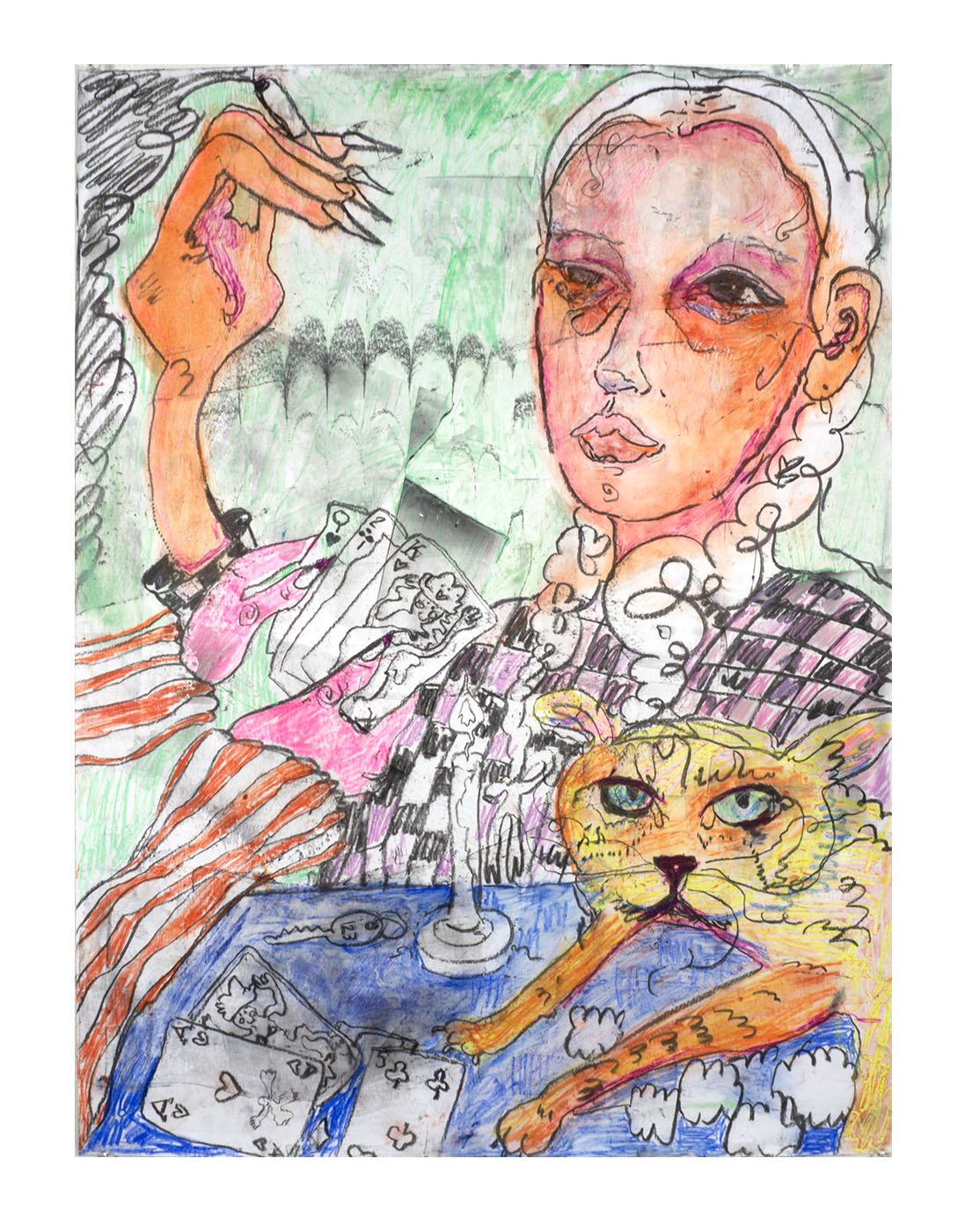 "Better This Way", 2024, 18 x 24 inches, charcoal, color pencil, oil sticks on paper