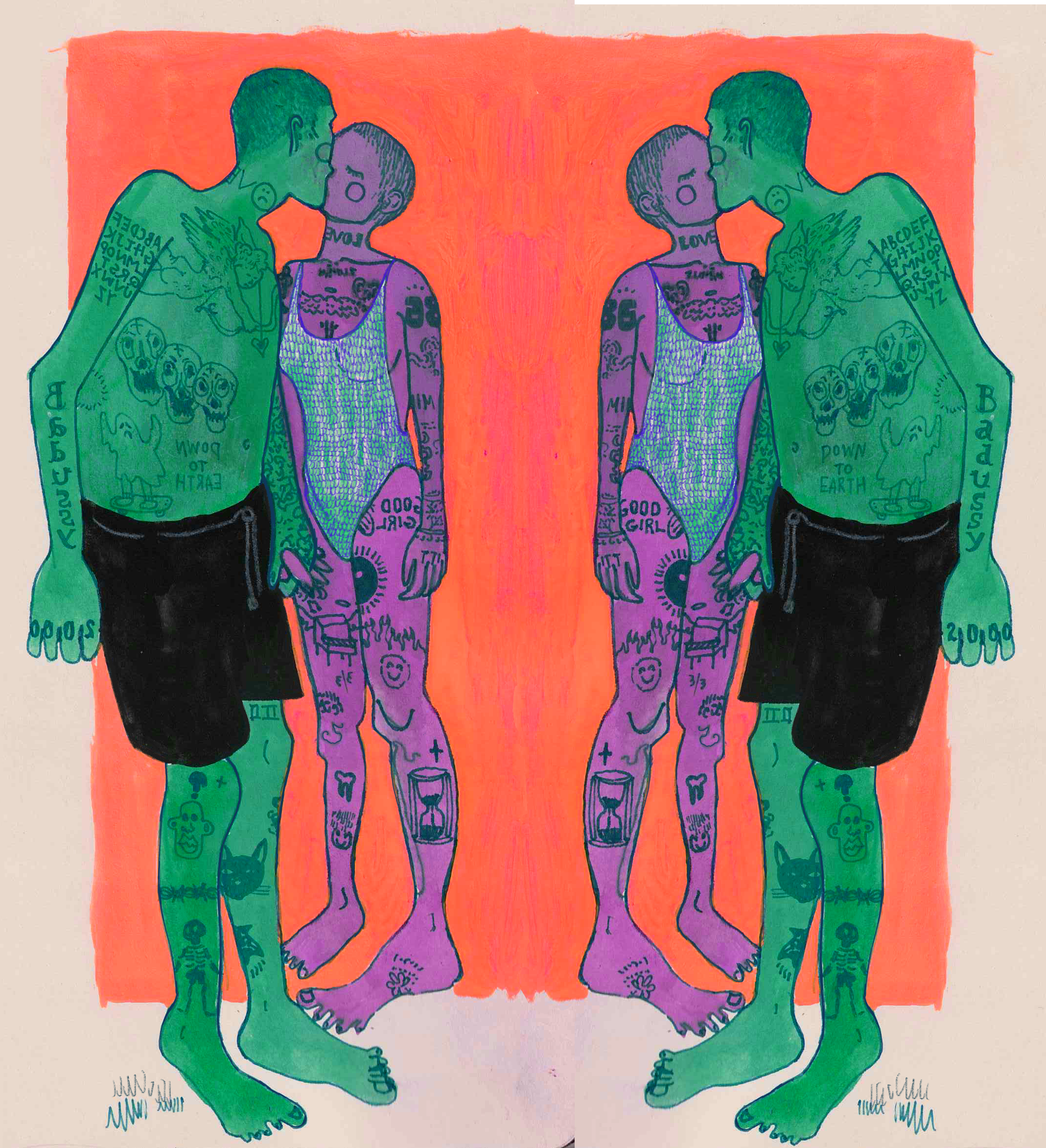 "tattoo", 2021, gouache, pen