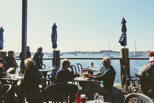 Outdoor patio at the Lobster Bar in Newport, Rhode Island