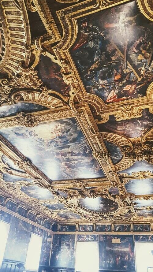 Hand painted ceiling in Doge's Palace in Venice