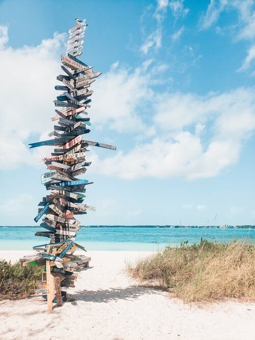 Destination sign at Chat 'n' Chill on Stocking Island in the Bahamas