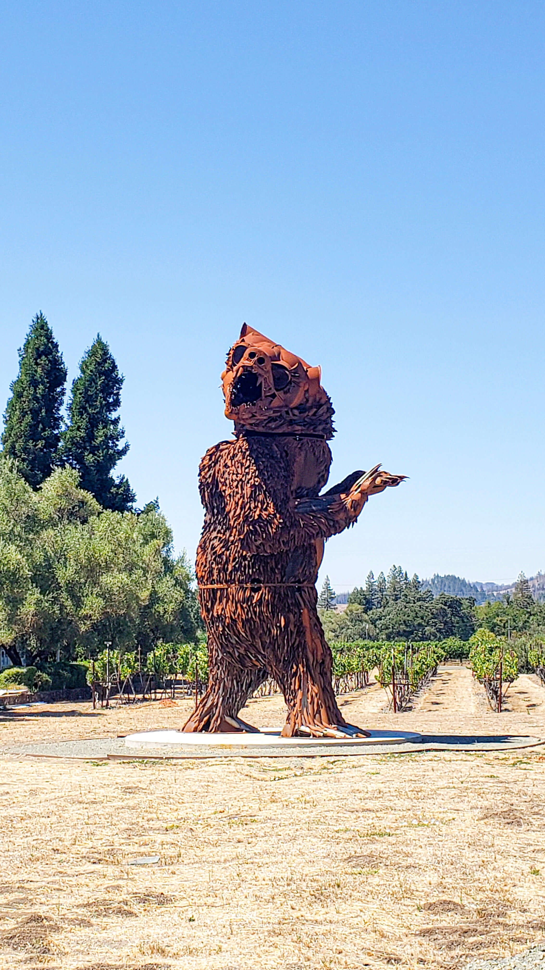 Giant bear statue at St. Anne's Crossing in Sonoma County