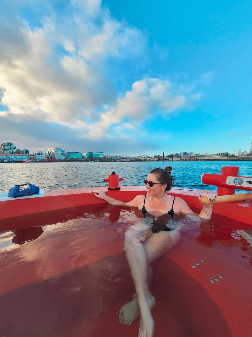 Soaking in a hot tub boat in Victoria, BC