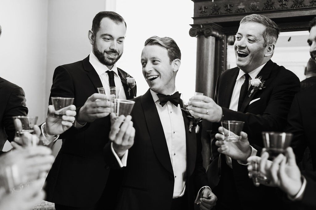 CHEERS! May your troubles be less and your blessings be more and nothing but happiness come through your door!⁠
⁠
For all my grooms out there: cherish these moments of camaraderie and anticipation&mdash;they're as precious as the vows you're about to