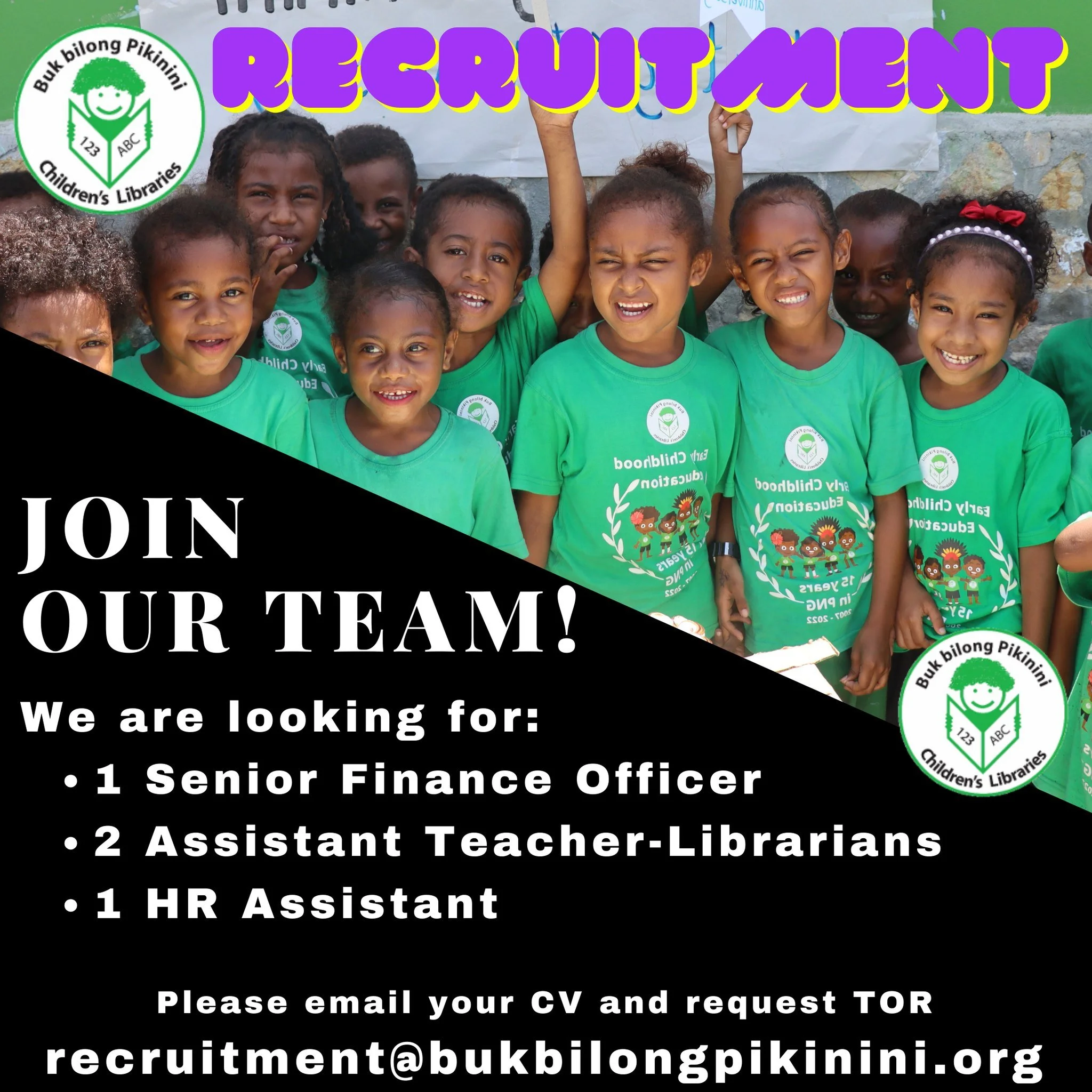 JOIN OUR TEAM! 📢
Buk Bilong Pikinini is hiring a Finance Team Leader and a Warehouse Admin Officer!
✅ Requirements for Senior Finance Office:
✔️ Degree or Diploma in Accounting, Commerce, or related field
✔️ 5-7 years experience in a senior financia