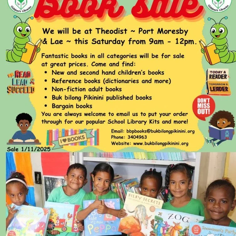 📚💚 Buk bilong Pikinini Book Sale &ndash; Supporting Children&rsquo;s Education 📚💚

Port Moresby, 29 October 2025 &mdash; Buk bilong Pikinini (BbP) will host a Book Sale this Saturday, 1 November 2025, from 9am to 12pm at Theodist | @theodist.ltd 
