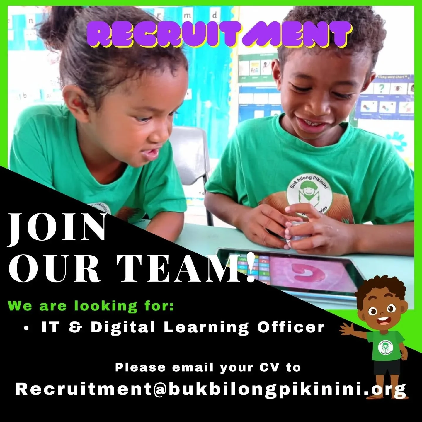 📢 We&rsquo;re Hiring! &ndash; IT Support / Digital Marketing Officer
Buk Bilong Pikinini is looking for a skilled and passionate individual to join our team.
If you have experience in IT support and digital marketing and want to make a difference in