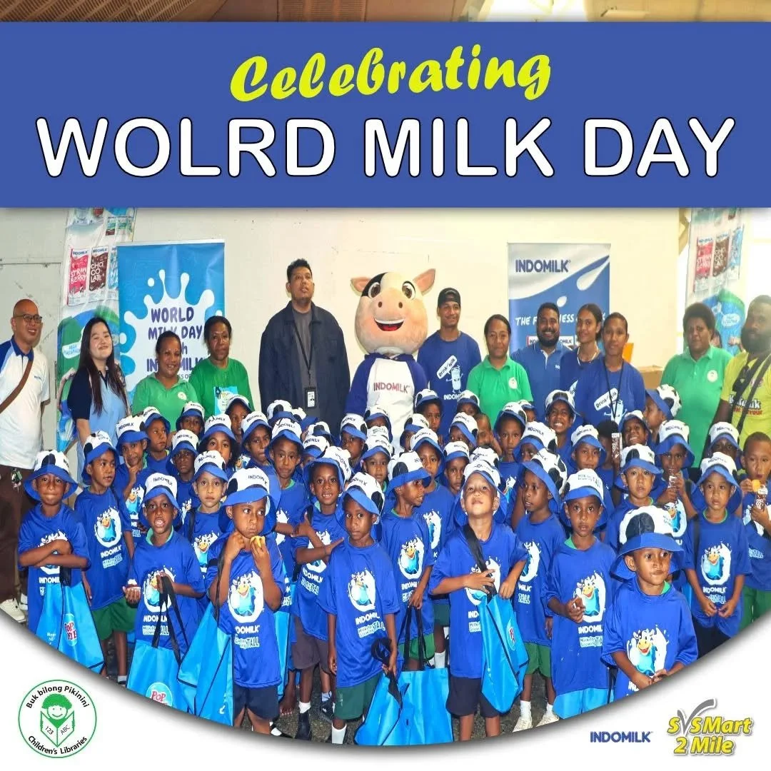 Celebrating World Milk Day with Indomilk PNG 🥛

Buk bilong Pikinini&rsquo;s Vabukori Library Learning Centre was delighted to attend the World Milk Day Celebration hosted at Taurama Aquatic Centre, where our children enjoyed a fun-filled morning of 