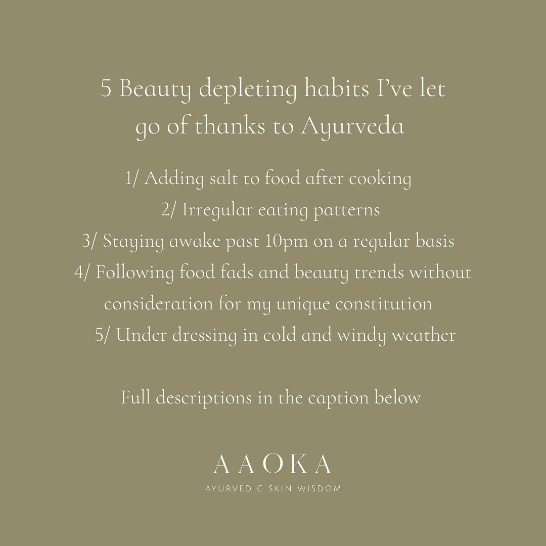 1/ Small amounts of high quality salt cooked into food promotes good digestion &amp; regulates moisture levels in the body. Sprinkling salt onto food after it&rsquo;s been cooked is very heating &amp; can contribute towards skin conditions such as ro