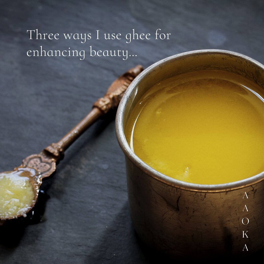 Ghee is well known for its health benefits when consumed appropriately as a food... but did you know it can also be used externally to relieve some beauty complaints and nourish the skin?

Swipe across to read three ways I enjoy using ghee to support