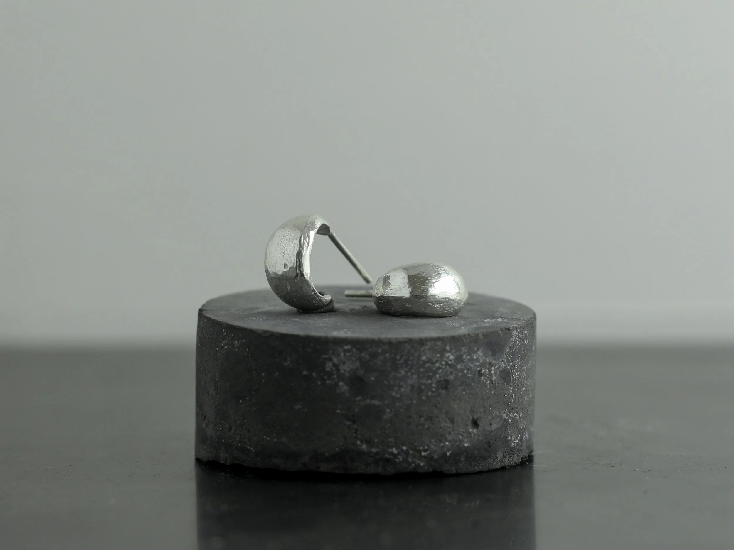 Hand Carved Silver Huggies